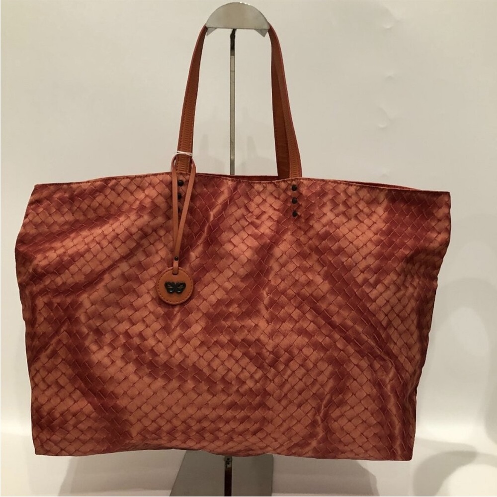 Bottega Veneta Intrecciolusion Nylon and Leather Orange Tote Bag